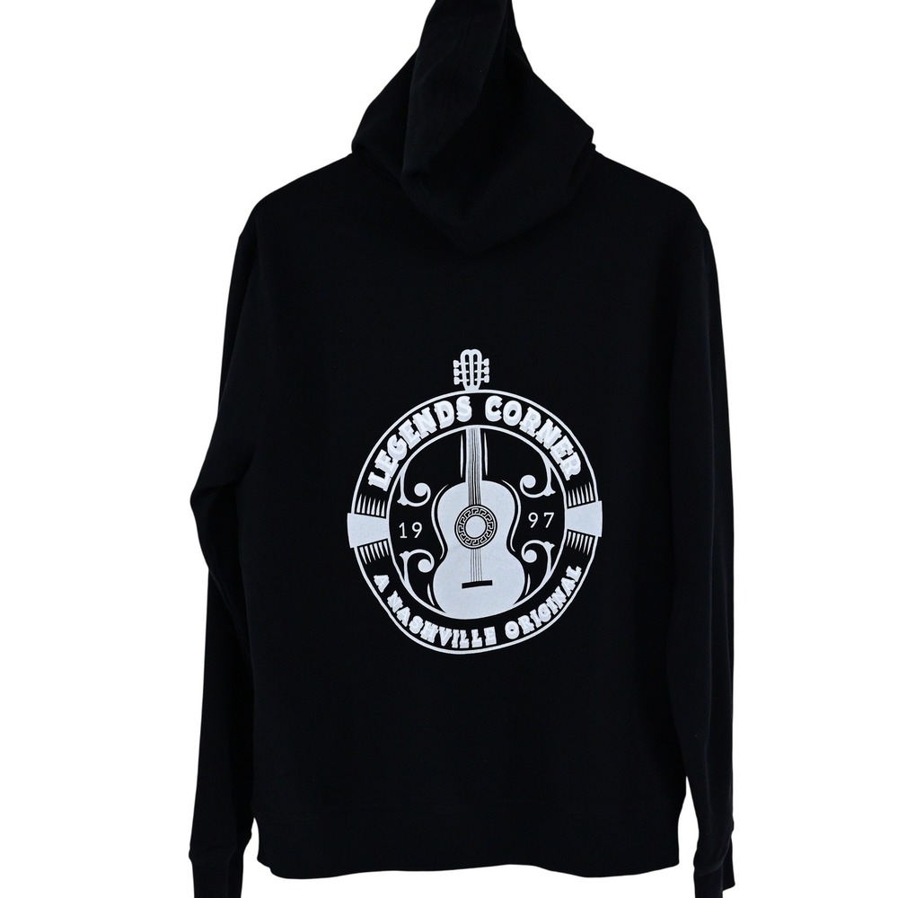 Legends Corner Nashville Original Guitar Logo Black Hoodie Sweatshirt Mens Large